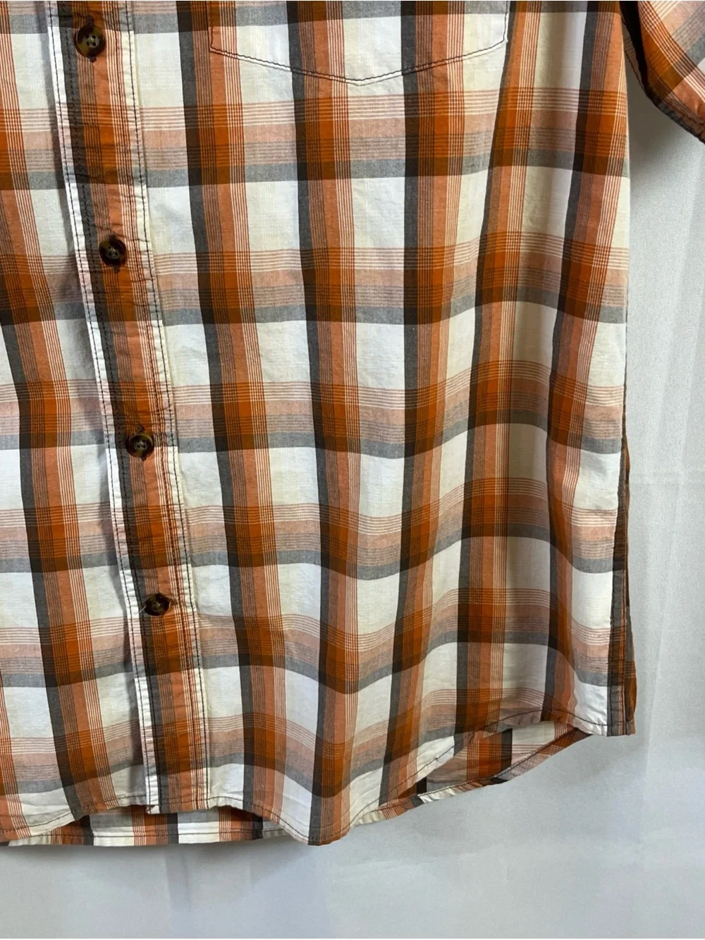 Carhartt Men's Relaxed Fit Button Down Plaid Shirt Pocket orange brown Large